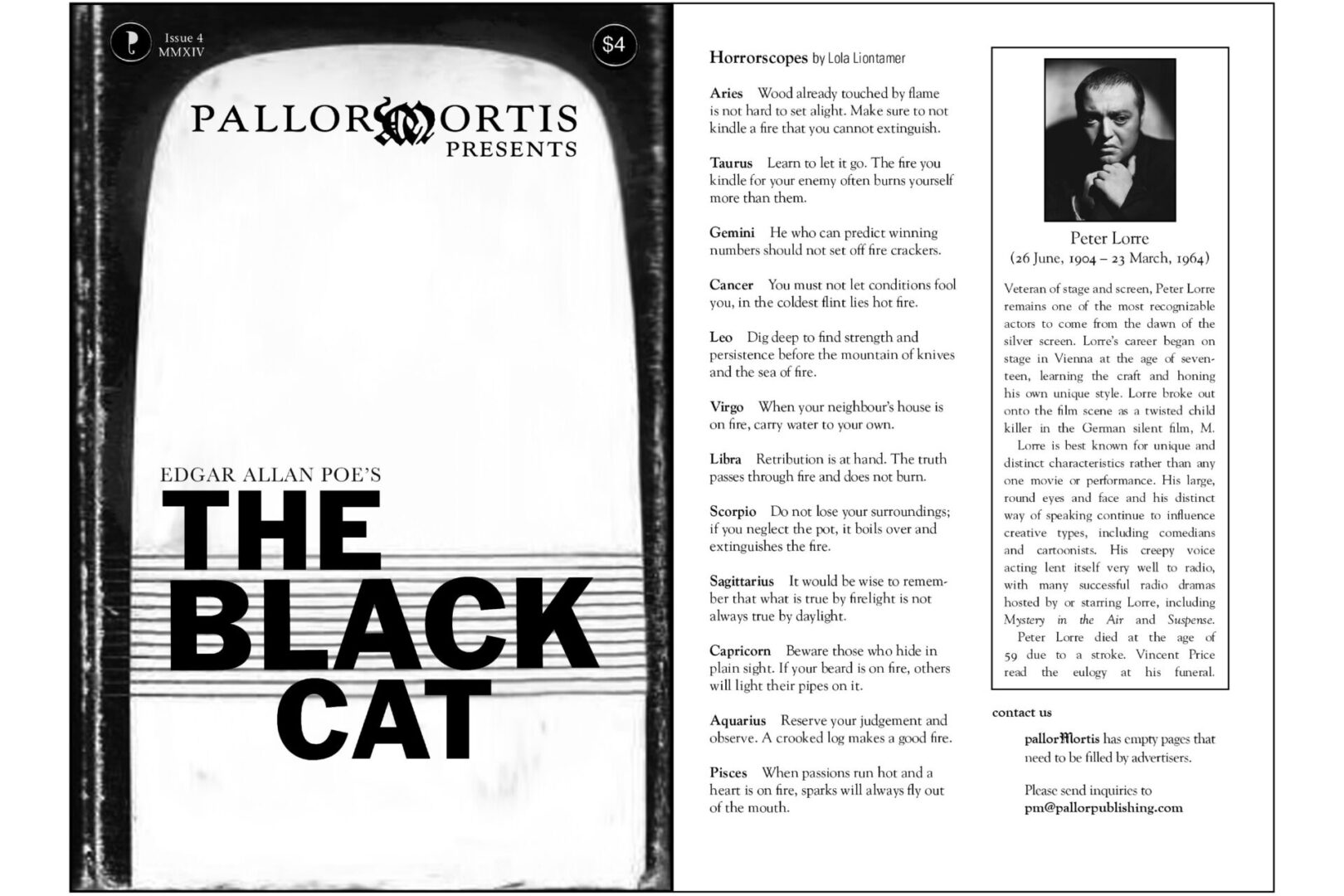 Editorial Design, The Black Cat, Peter Lorre Obituary