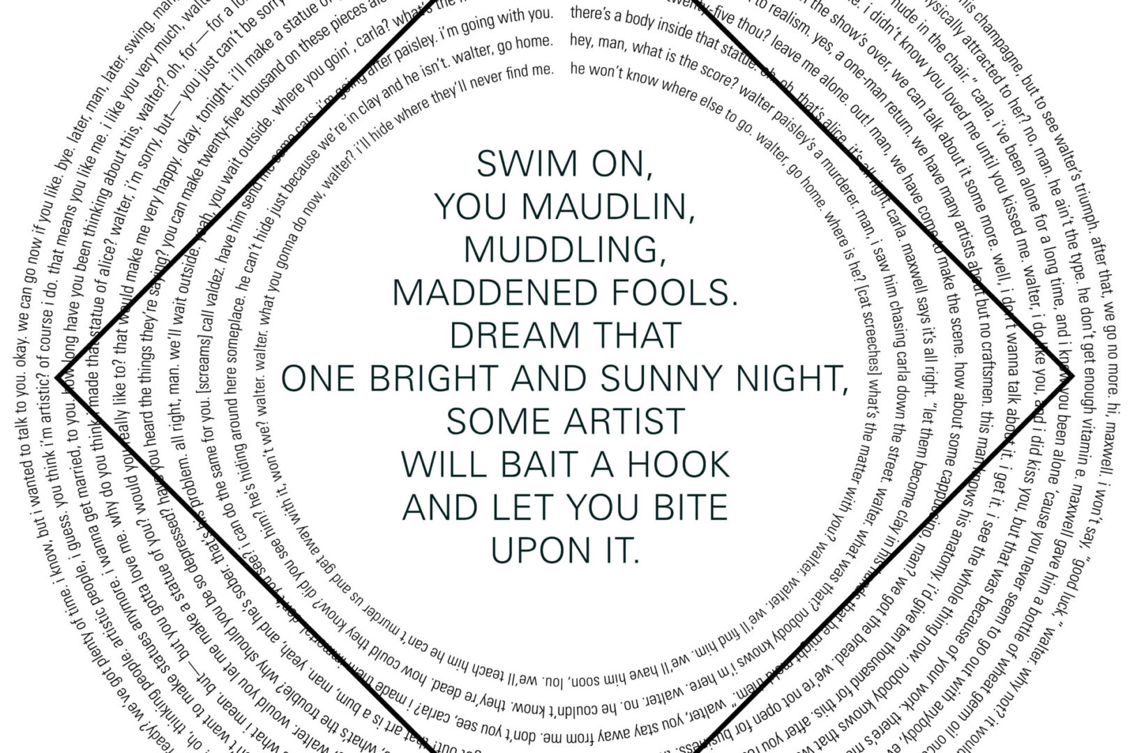 Closeup image of Typography Art depicting concentric circles of typography encircling a central quote.